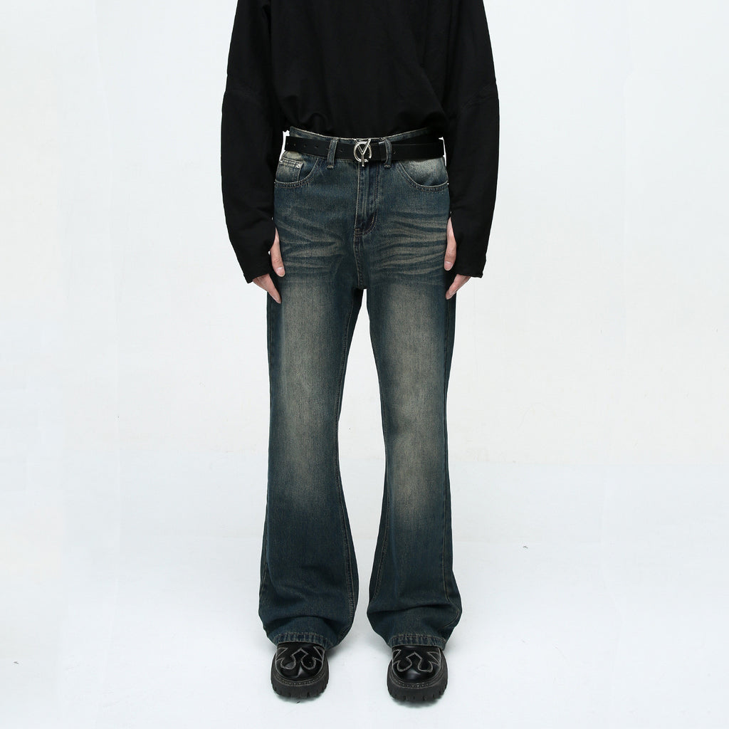 Retro Washed Distressed Flared Jeans for Autumn Style